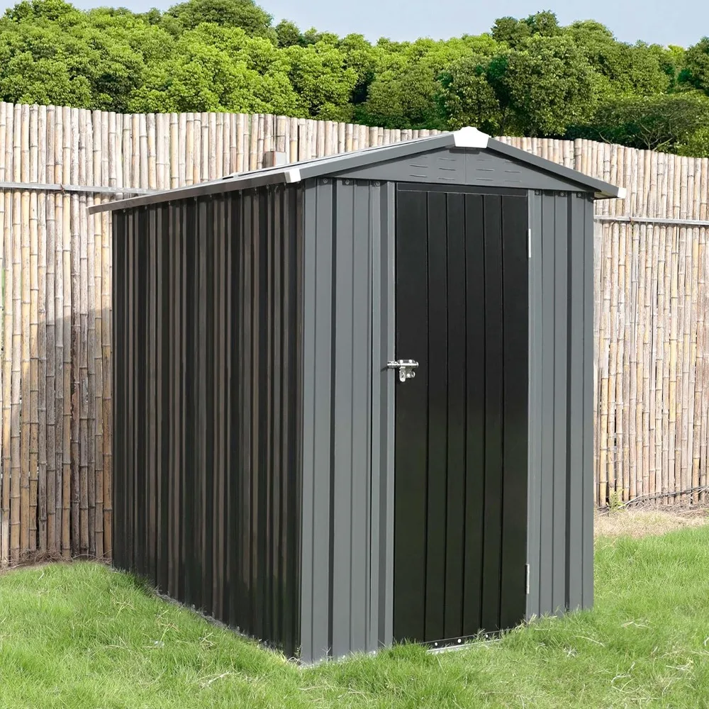 

4' x6' Outdoor Storage Shed with Thickened Galvanized Steel, Metal Shed with Lockable Door & Air Vents, Garden Tool Storage