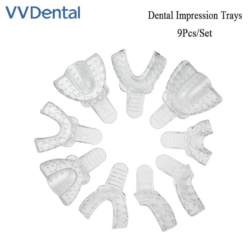 VVDental 9Pcs/Set Dental Impression Trays Plastic Teeth Holder Disposable Transparent Mold Tray For Adult Children Oral Care