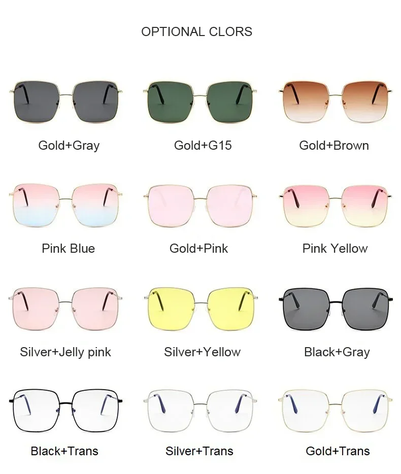 Fashion Square Sunglasses Woman Brand Designer Ladies Sunglasses Male Female Vintage Big Frame Alloy Colorful Ocean Mirror