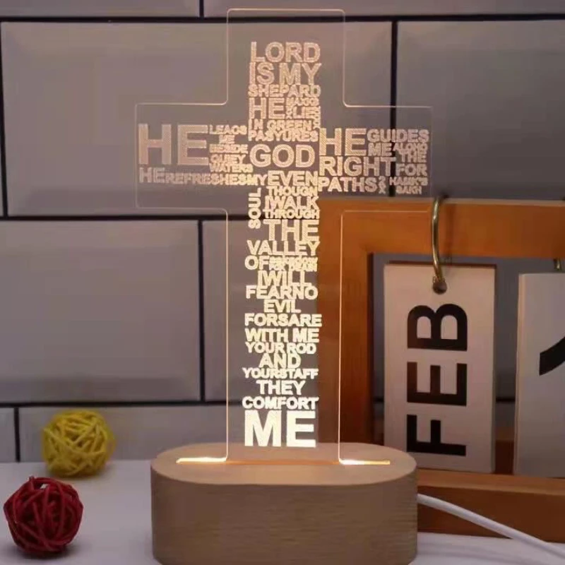 

Night Lights Jesus Cross Desktop Ornaments Letter 3D Night Light Bedroom Creative Table Lamp USB Bedside Room Home Decorations