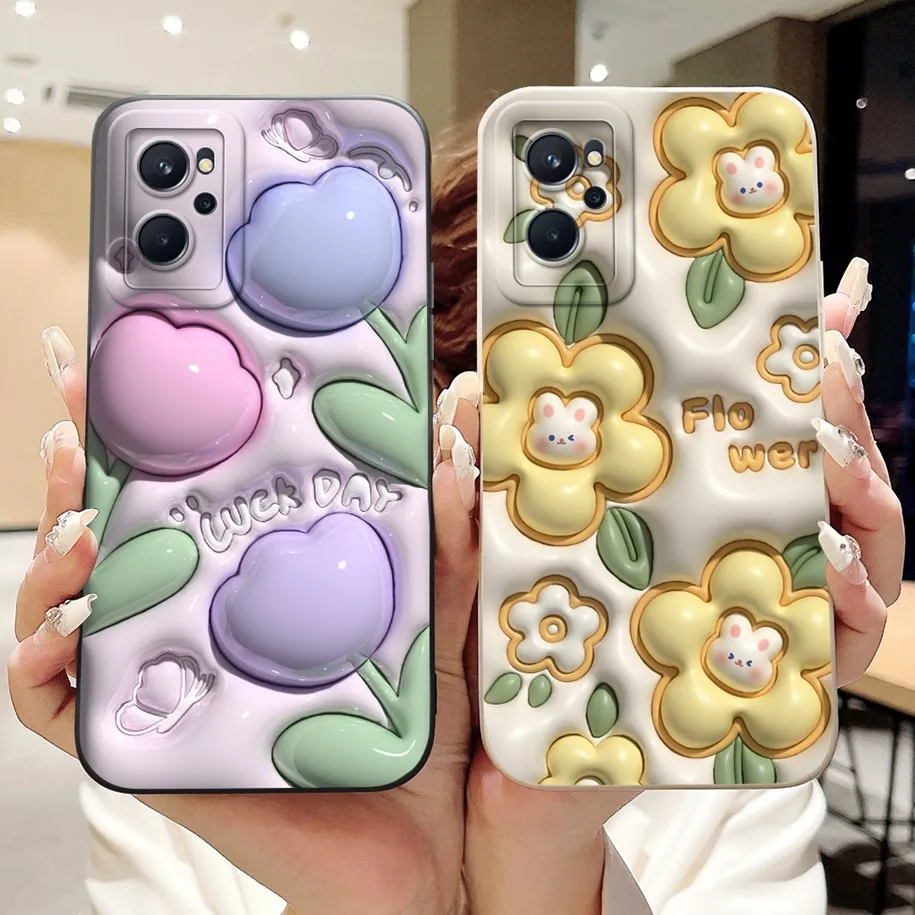 For Realme 9i Case Popular Flower Liquid Silicone Soft Matte Back Cover on Realme 9i 4G 9 i RMX3491 Phone Cases Protective Coque