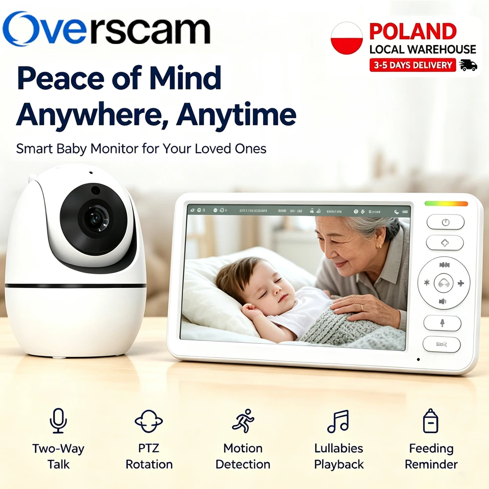 Nouvelle arrivée : Caméra de surveillance pour bébé de 5 pouces avec zoom PTZ, moniteur de température, lecteur de berceuses, vision nocturne, audio bidirectionnel, caméra de sécurité intérieure pour tout-petits et animaux domestiques
