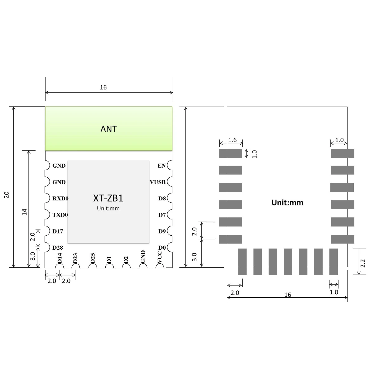 XT-ZB1 Module Zigbee3.0+ Bluetooth 5.0 Module Transparent Transmission Module BL702 Ultra