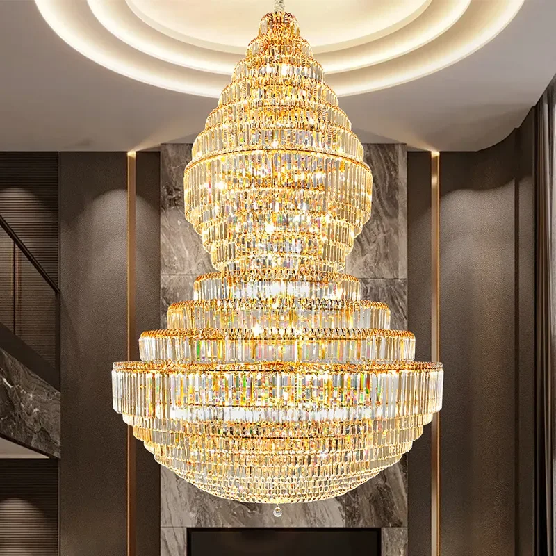 Luxury Crystal Chandelier for Duplex Villa Hollow Ceiling Living Room Hotel Banquet Hall Decorative Lighting Fixture New