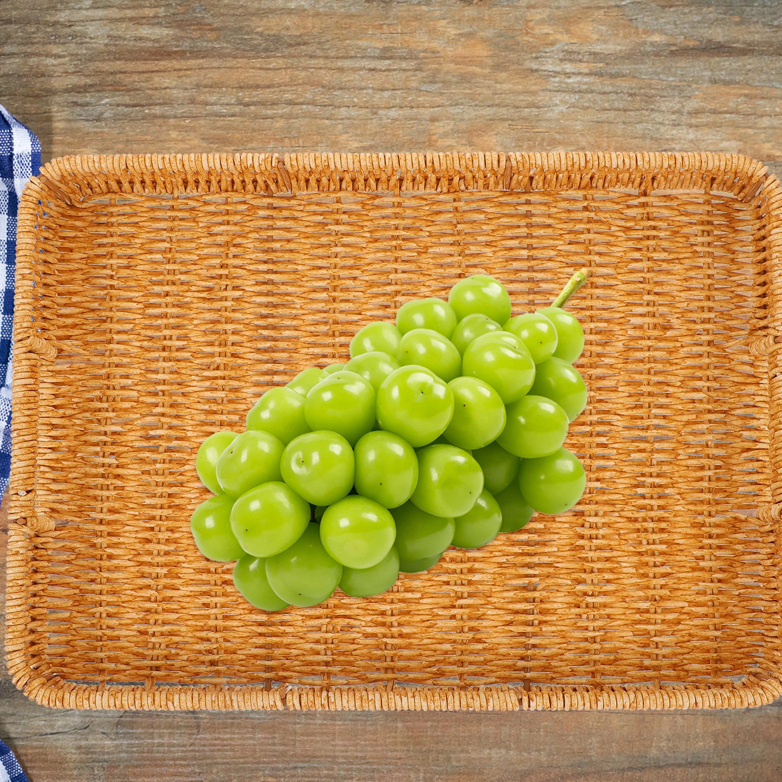 

Woven Rattan Tray Basket Rectangular Home Storage Serving Bread Fruit Basket Handmade Woven Tray Kitchen Living Room