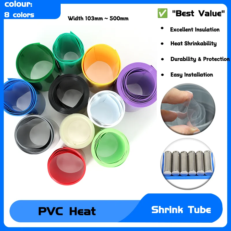 

Width 103mm ~ 500mm 18650 1M PVC Heat Shrink Tube Lipo Battery Pack Insulated Film Wrap Lithium Case Protection Cable Sleeving