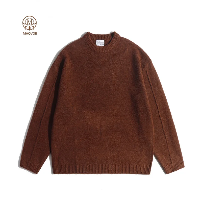 MAQVOB Wysokiej Jakości Męskie Swetry z Okrągłym Dekoltem w Rozmiarach EU i US, Codzienne Dzianinowe Vintage Swetry z Długim Rękawem, Dopasowany Krój, Jesienno-Zimowy Pulower