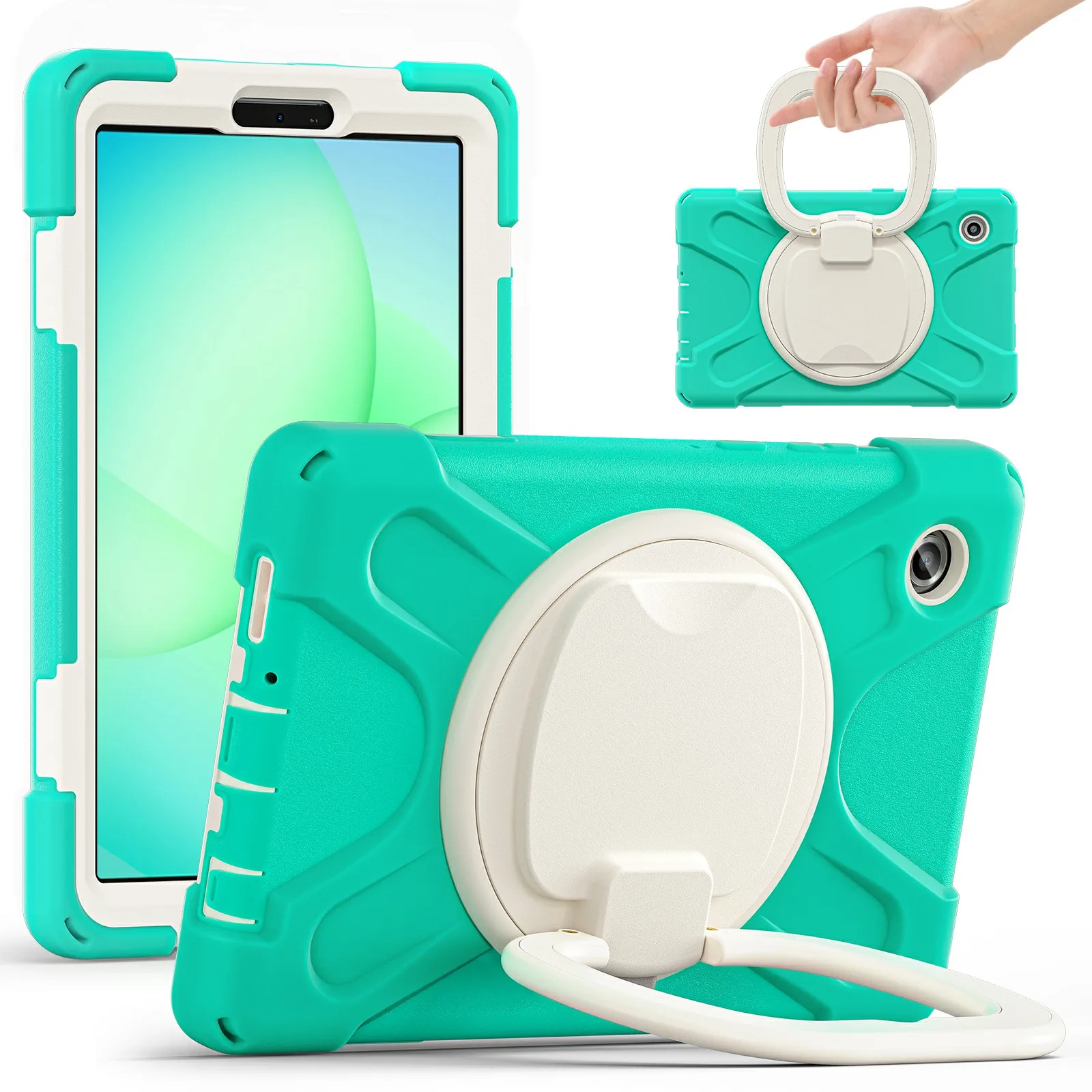 

Tablet Case for Samsung Galaxy Tab A11 / SM-X133 / X135 TPU + PC + Silicone Cover Swivel Kickstand Handle Grip - Mint Green