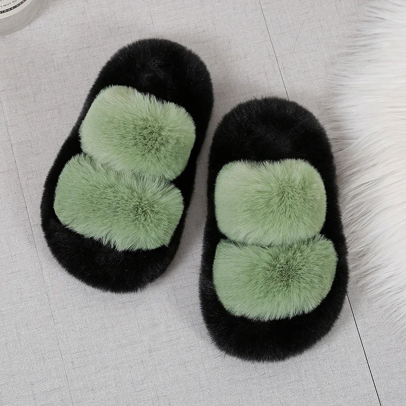 Pantofole invernali in pelliccia per ragazze pantofole classiche semplici in peluche per bambini moda antiscivolo Open-toe per bambini scarpe in cotone causale versatili