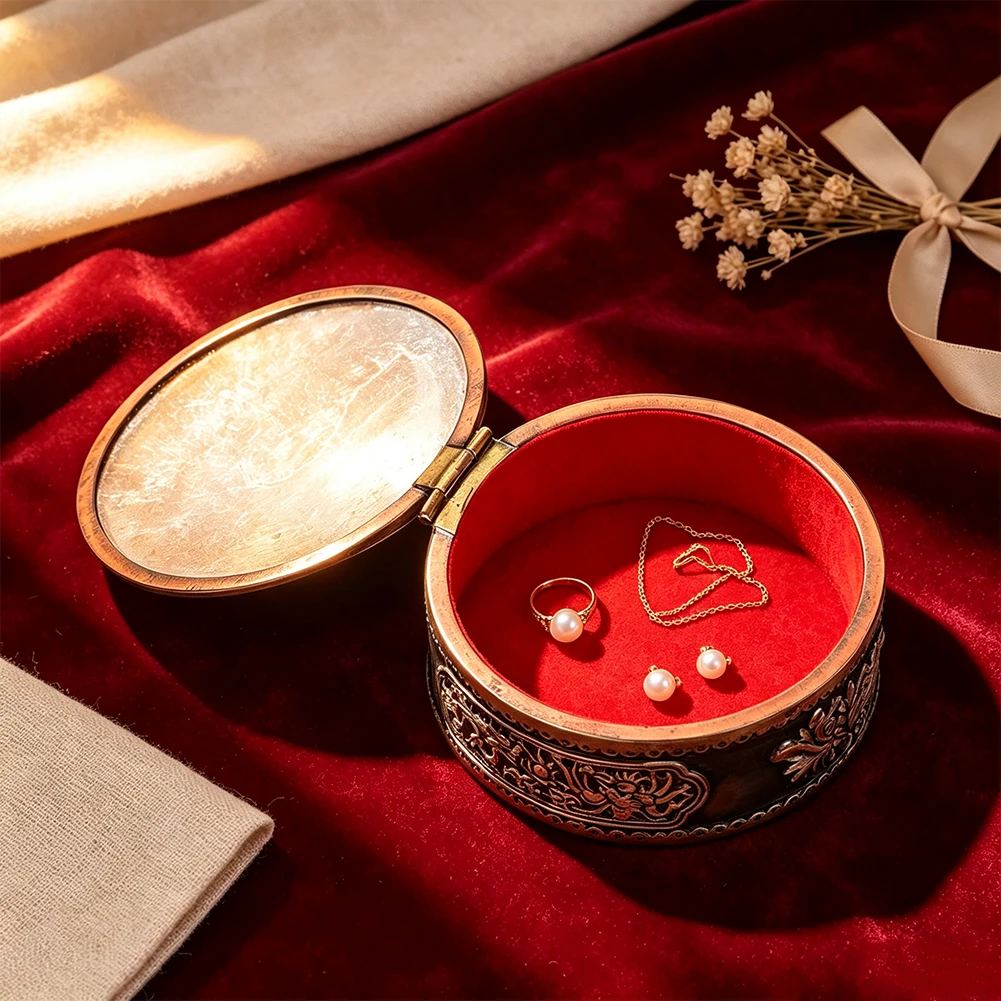 Vietnamese Handmade Yellow Shell Jewelry Box Vintage Round Metal Storage Box Ring Necklace Organizer Gift Trinket Case