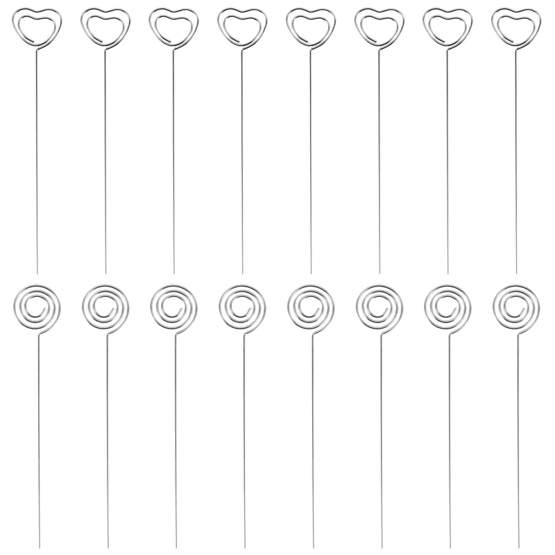 60 Pieces Metal Wires Memo Clip Note Card Holders Table Number Clip Photo Stand For Wedding Party Cake Decor, Round And Heart Sh