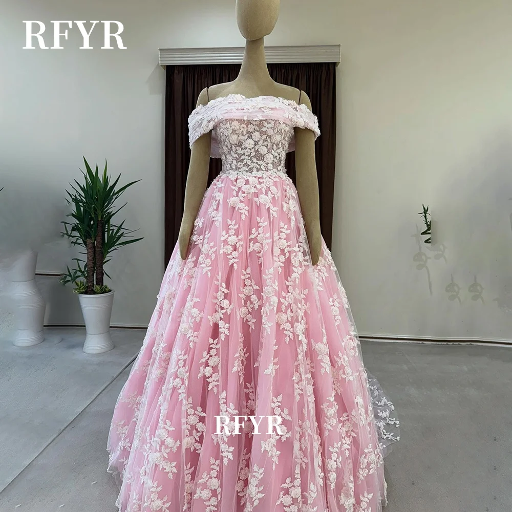 

RFYR A Line Prom Dress Off Shoulder Lace Applique Princess Dress Evening Party Dress for Women مناسبة Customized