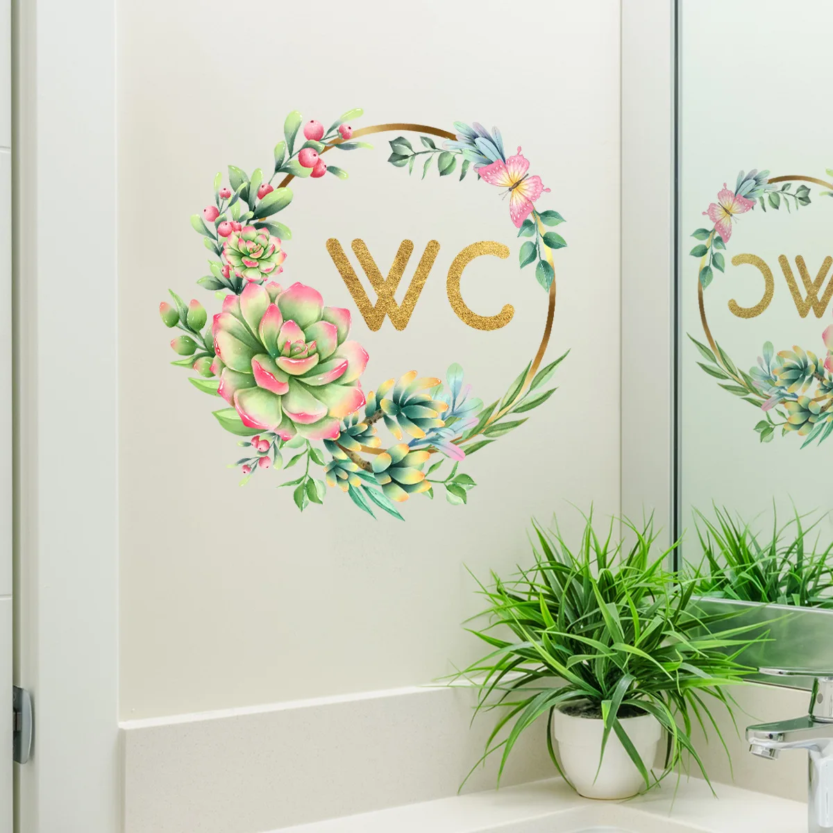 

30*30cm Plants And Flowers English Wc Wall Stickers Creative Toilet Bathroom Commercial Place Decoration Mural Pvc Wall Stickers