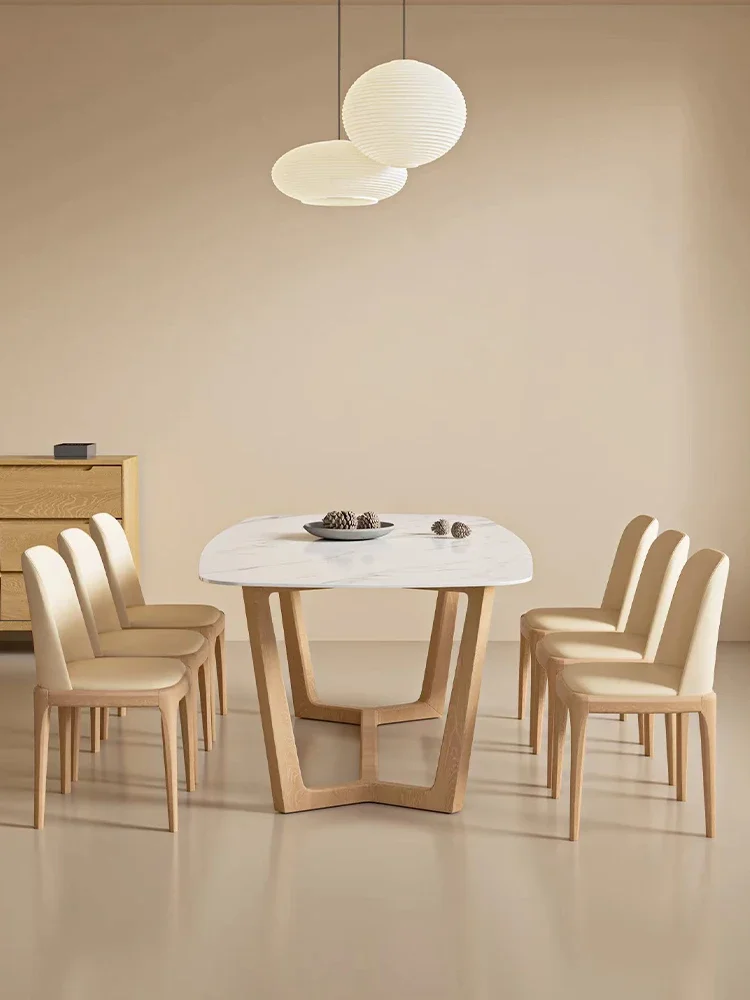 

Bright imported rock board full solid wood dining table and chair combination rectangular light luxury table