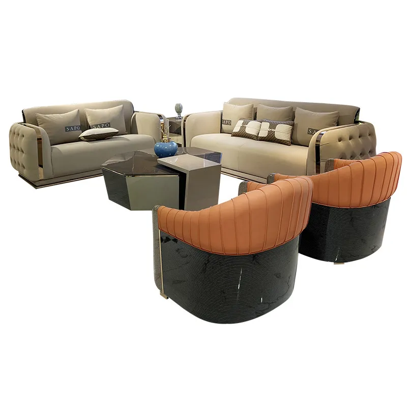 

Современный итальянский кожаный диван в стиле лёгкой роскоши для гостиной, комплект для небольшой квартиры, минималистичный, высококачественный, персонализированный кожаный диван.