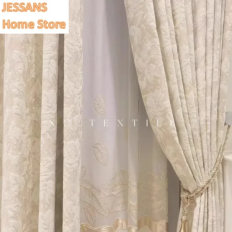 

Home Decor French Cream Style Romantic Embossed Chenille High-precision Curtains Thick and High-end Haze Blue Customized Size