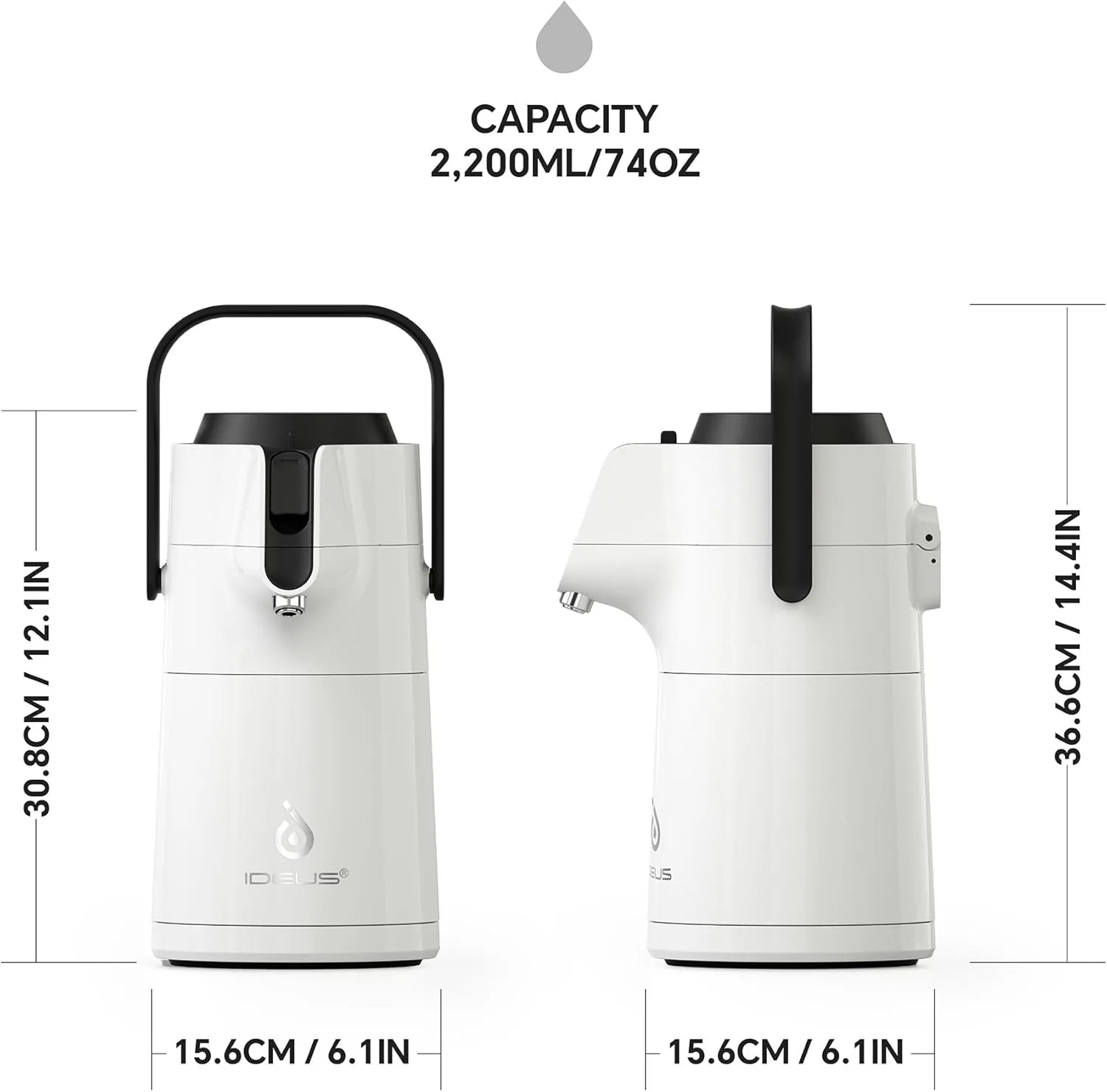 Ideus 2200ml Large-Capacity Insulated Coffee Bottle Stainless Steel Double-Layer Vacuum Flask for Hot And Cold Beverages