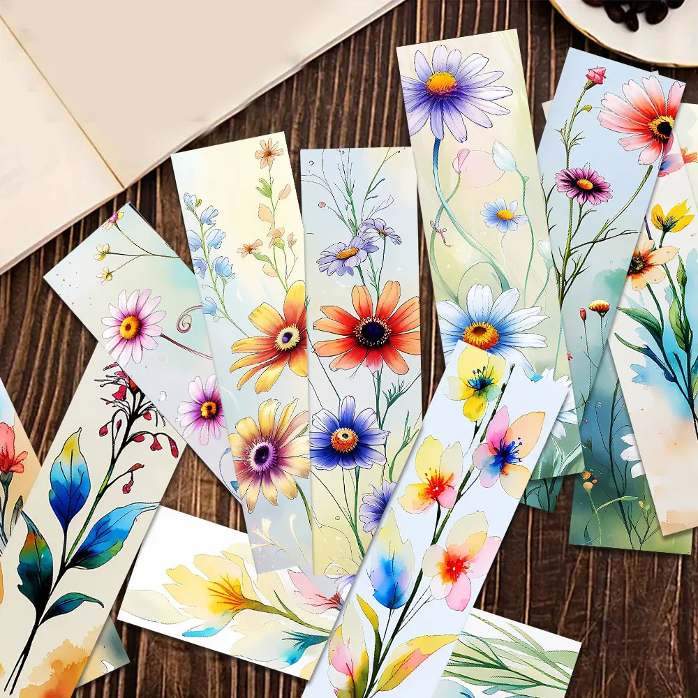 15pcs acrylic (PMMA) bookmarks (15pcs bookmarks+16pcs colorful tassels) (double-sided pattern) 15 different simple floral patter