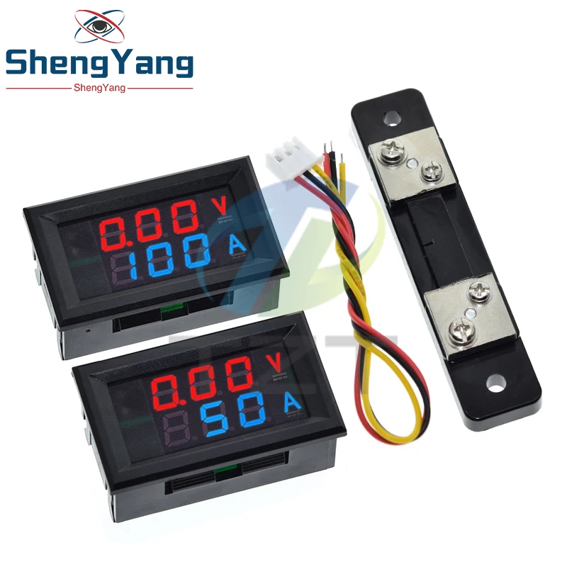 TZT DC 6-120V 50A 100A Voltmeter Ammeter LED Amp voltmeter Digital Volt Meter Gauge voltmeter ampermetr 12V With Shunt