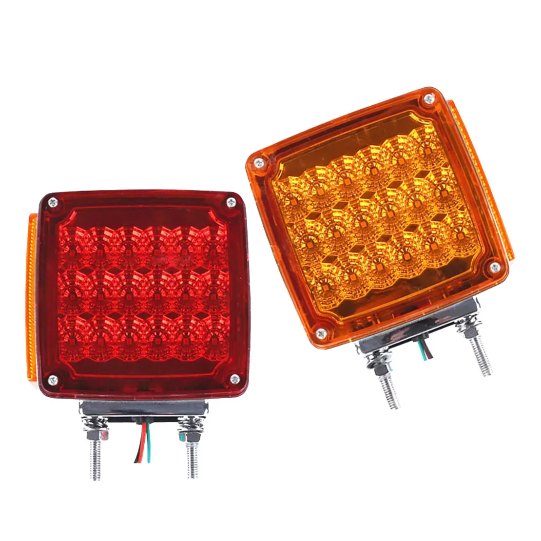 1 Pair 12V 39LED Square Dual Face Stud Mount Pedestal Fender Turn Signal Marker Light Universal for Trailer Tractor Bus Boat