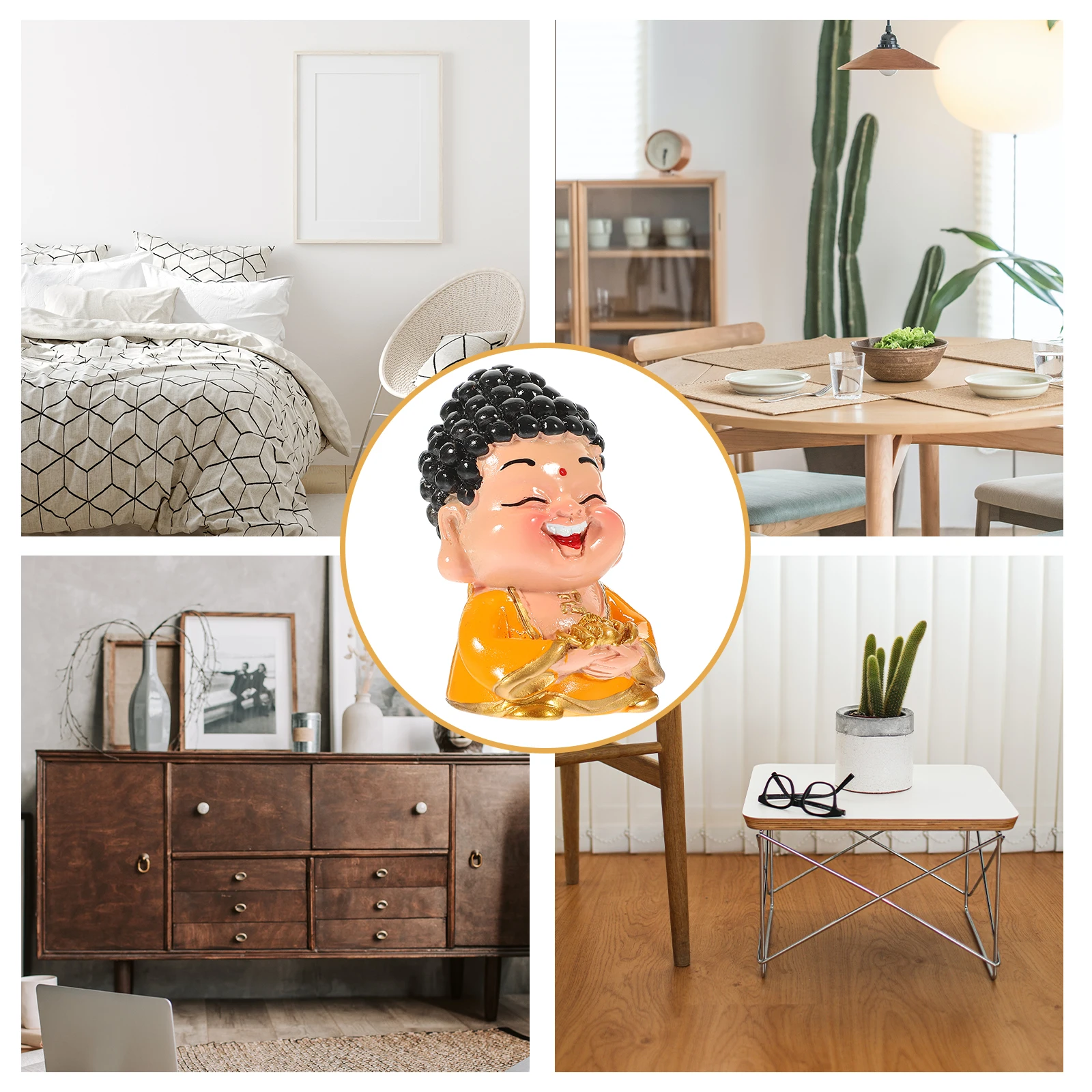 

Resin Buddha Statue Chinese Fortune Wealth Home Office Decor Desktop Living Room Cabinet Lucky Auspicious Gift