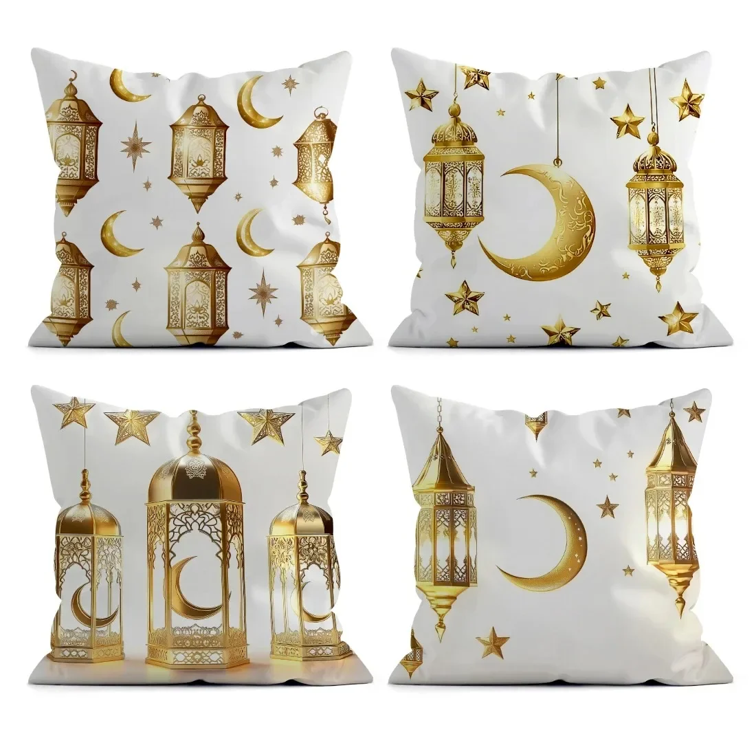 

1pcs Ramadan decoration pillow cover Golden fasting lamp Crescent moon pattern printing Sofa cushion cover home room decoration