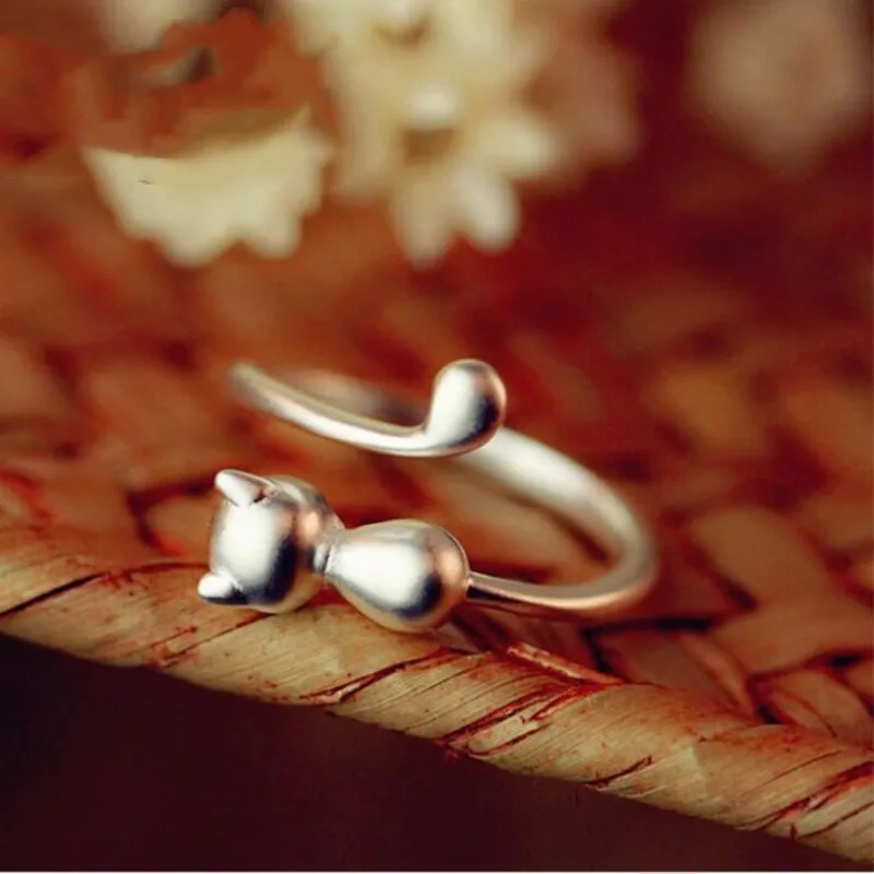 925 Sterling Silver Jewelry Individuality Fashion Aesthetic Accessories Female Small Fresh Cat Opening Rings   R148