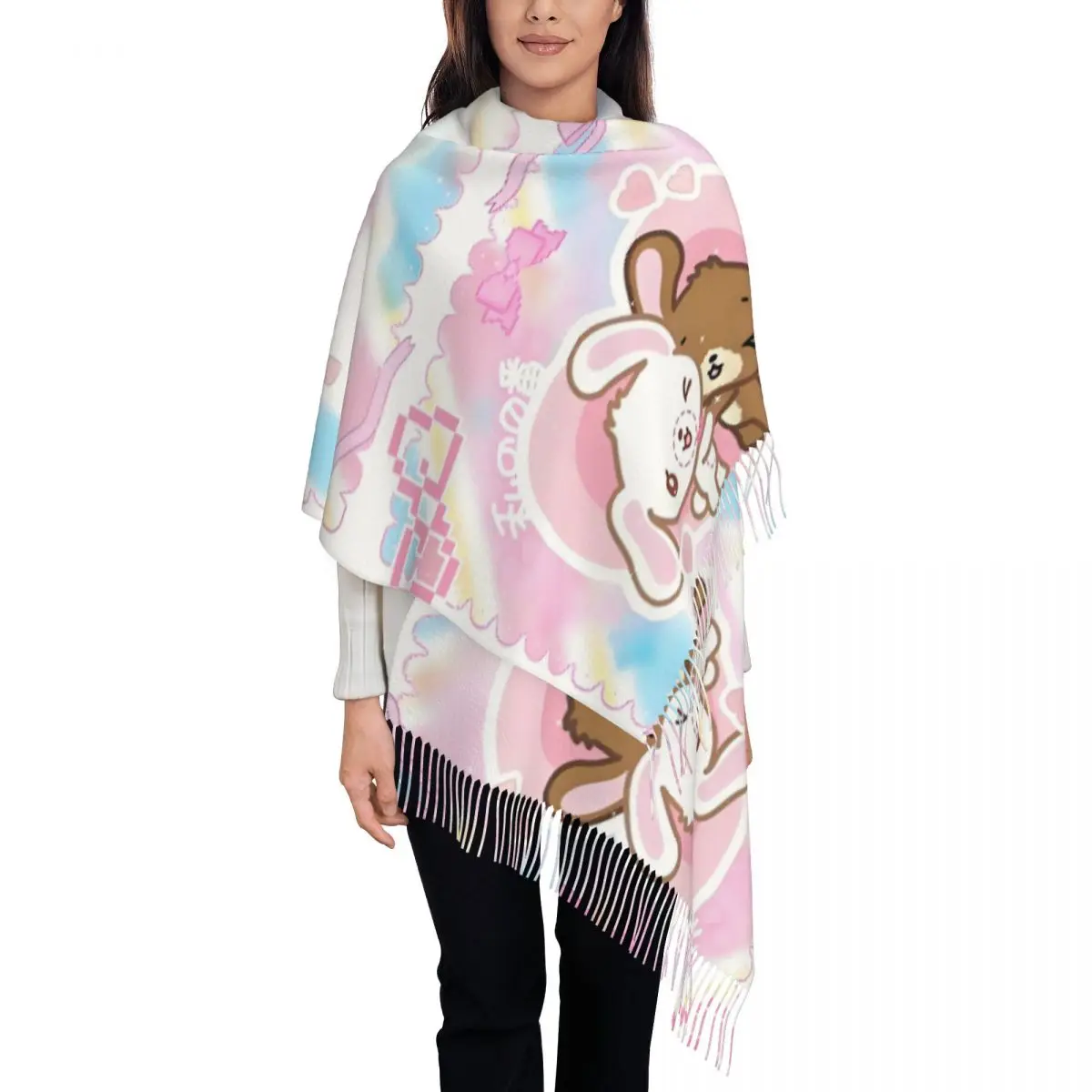 

Стильный Sanrio Sugarbunnies на заказ, шарф с кисточками в стиле аниме, женский зимне-осенний теплый платок, женские кавайные шарфы с героями мультфильмов