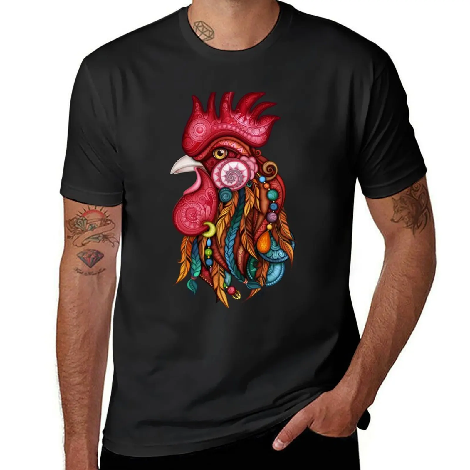 Tribal Rooster Design T-Shirt summer tops sports fans anime clothes mens graphic t-shirts hip hop