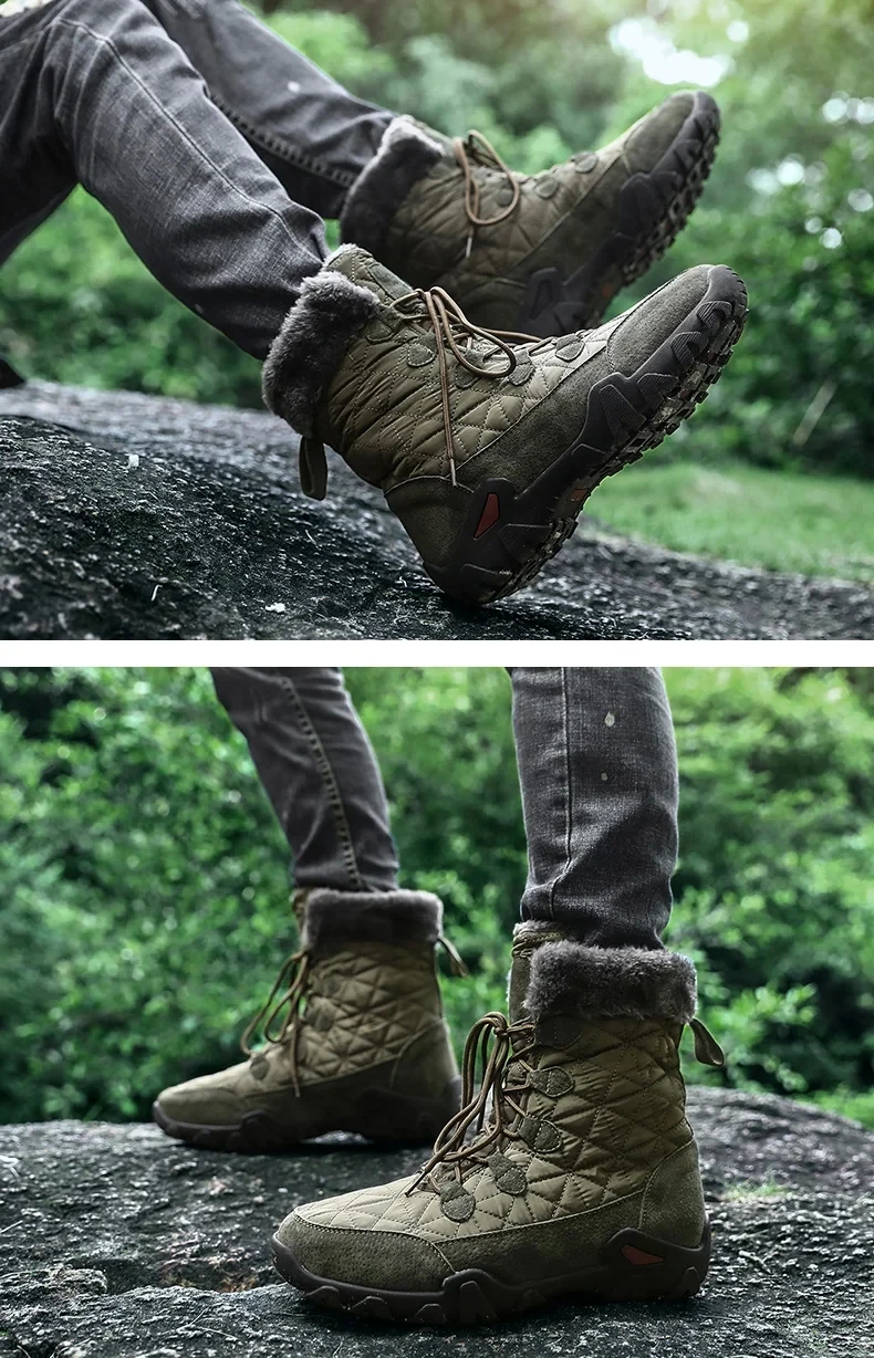 New Winter Men Snow Boots Fur Plush Warm Men Ankle Boots Plus Size Waterproof Men Boots Outdoor Non-Slip Hiking Boots Work Shoes