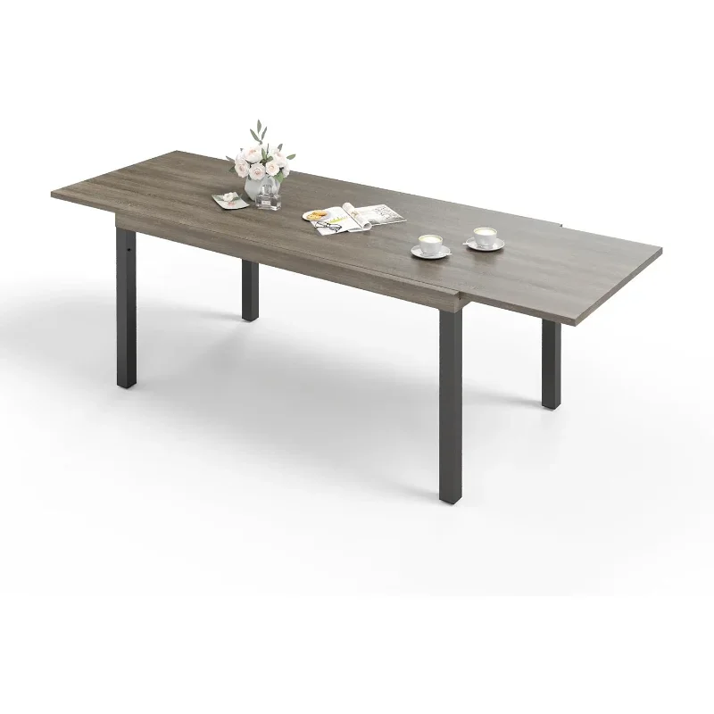 ميزات فريدة من نوعها طاولة لـ 6-8 أشخاص لحديقة الحديقة بيسترو طاولة مستطيلة سوداء قابلة للتوسيع طاولات طعام للفناء معدنية خارجية جديدة #4