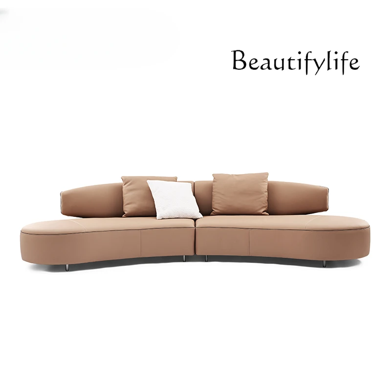 /Italian minimalist/imported first-layer cowhide/living room household curved cashew open full leather sofa