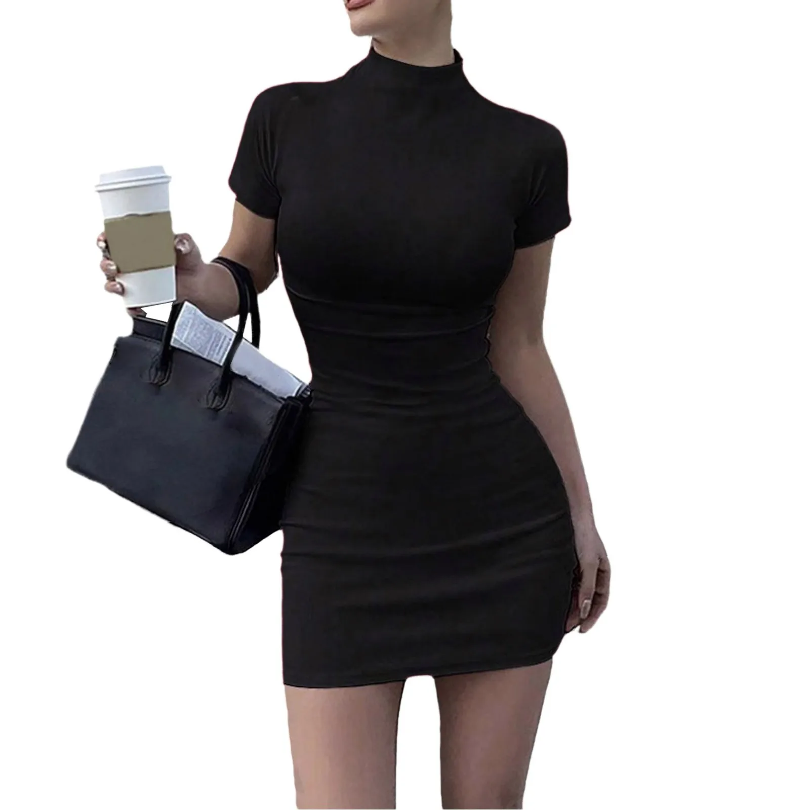 فساتين Bodycon للنساء 2024 رقبة عالية طول الفخذ وأكمام قصيرة مناسبة لعيد الحب للخروج في النادي والتاريخ الليلي