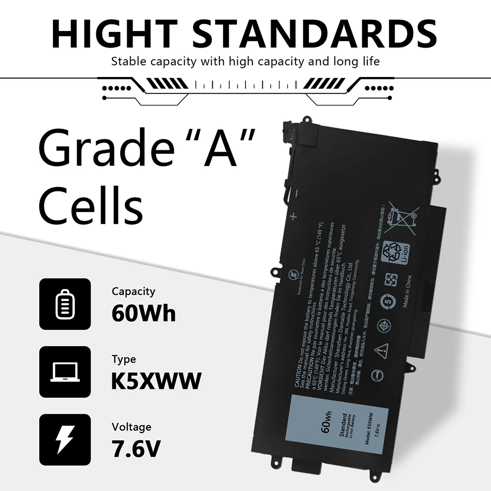 Batteria per laptop K5XWW 71 TG4 per Dell Latitude 12 5285 5289 7389 7390 2-in-1 5289 2-in-1 Serie 6 CYH6 725KY N18GG CFX97 7.6V 60WH