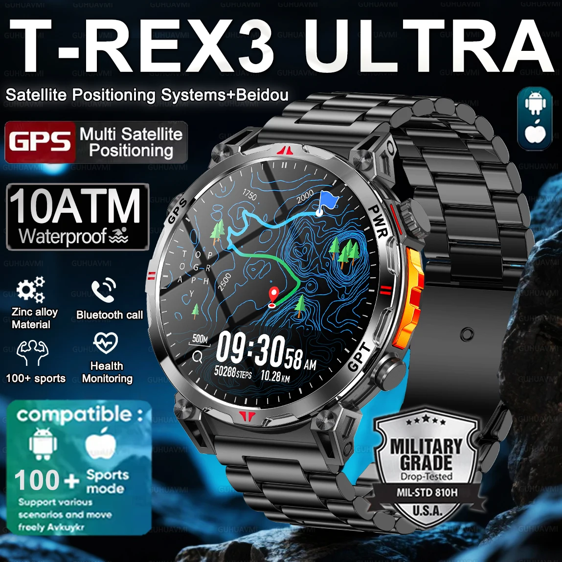 

ГОРЯЧИЕ Новые уличные военные GPS SmartWatch 10ATM Водонепроницаемый компас Высотомер HD AMOLED Экран Bluetooth Вызов Спортивный мужской браслет