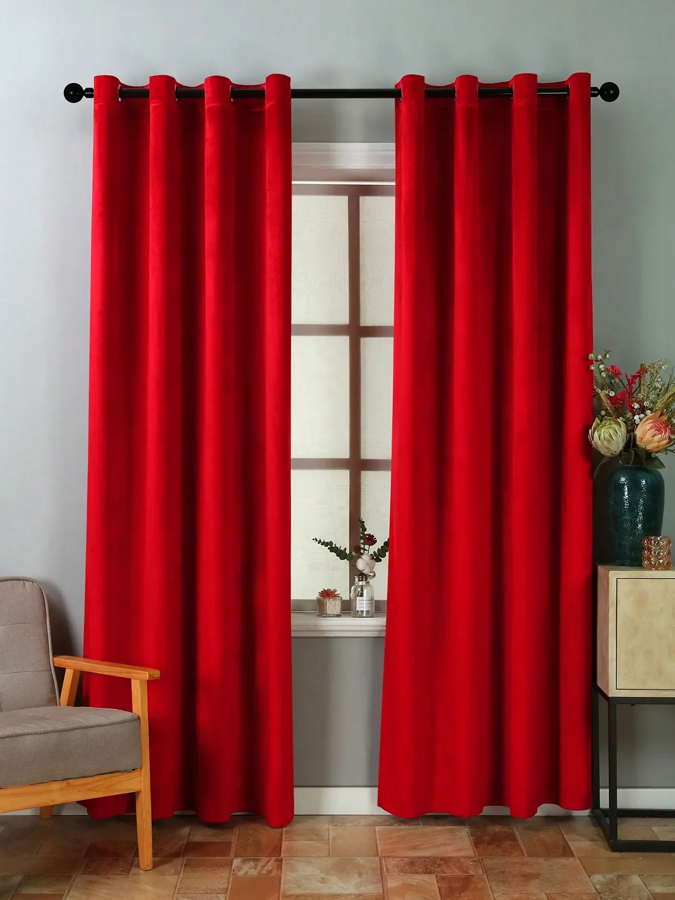 1pc Solid Red Color Velvet Warm Retro Luxury Curtains for Living Room Bedroom Decorationred European Curtain Mordern Window Door image 5