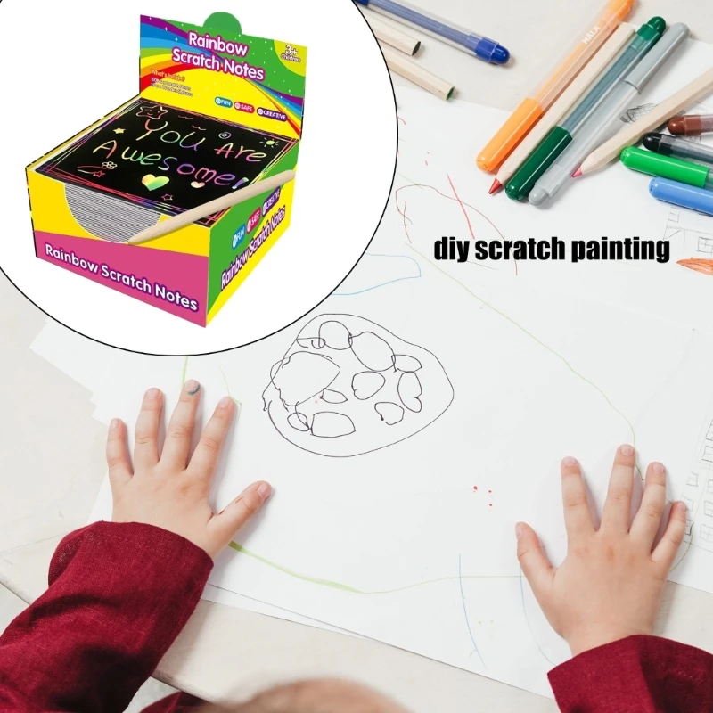 Scratch Notes Box Set, 100 Sheets with Drawing for Educational Play