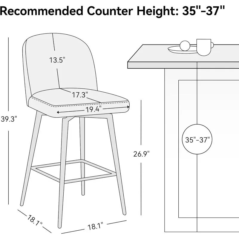 Counter-Tabouret de bar renforcé avec dossier et pieds en métal, siège de piste de bar recommandé, îlot de cuisine, simili cuir