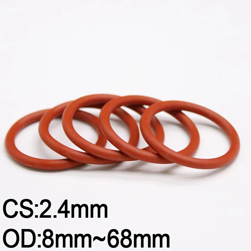 10pcs Red Silicone O Ring Gasket  CS 2.4mm OD 8 ~ 68mm FoodGrade Waterproof Washer Rubber Insulated O Shape Seal Thickness 2.4mm