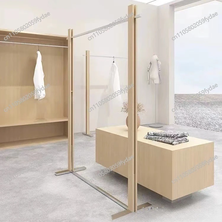 Clothing store display rack stainless steel women's clothing store new shelves antique log color floor-to-ceiling