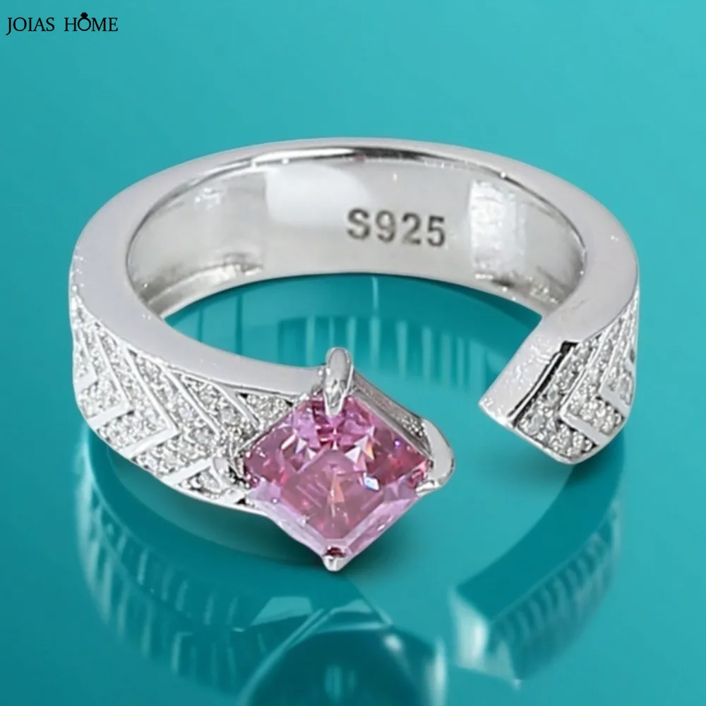 

Кольцо с муассанитом JoiasHome, стерлинговое серебро S925 для женщин, 1 карат, 6*6, розовое открытое кольцо Asscher, бестселлер