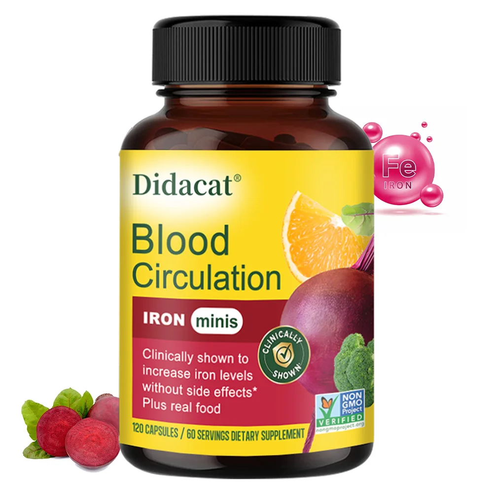 Blood Circulation - Iron Supplement - Iron with Vitamin C, Vitamin B12 and Folic Acid - Supports Blood Health, 120 Capsules