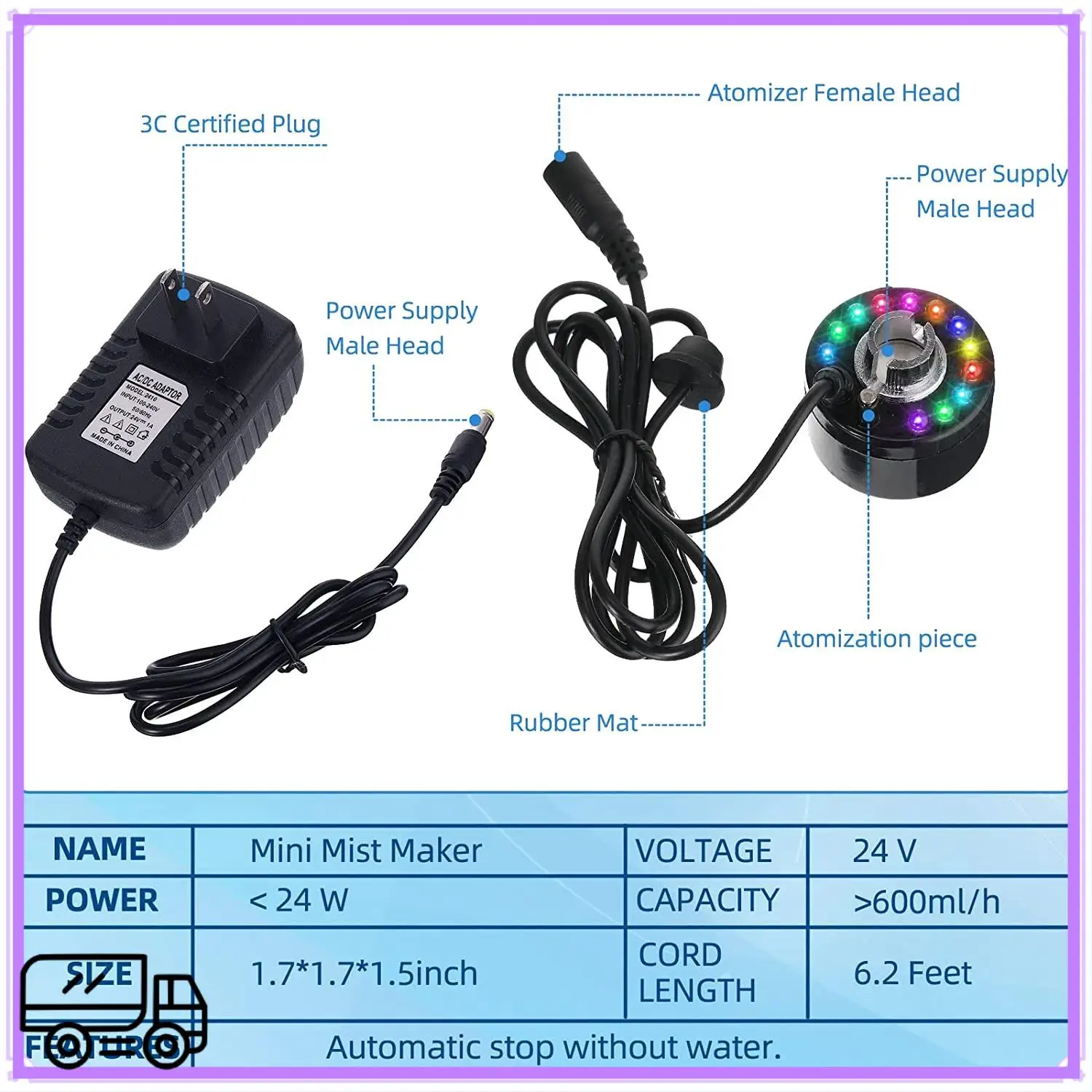 

High Quality 4 Pcs Halloween Mist Maker Ultrasonic Fogger Water Fountain Pond Fog Machine Color Change Fogger US Plug