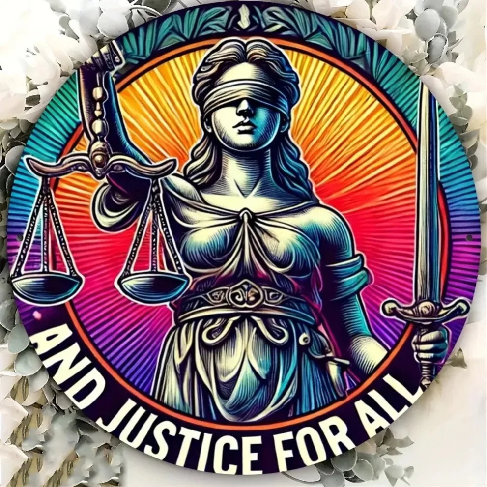 لوحة معدنية متينة ثنائية الأبعاد رمز العدالة سهل التعليق للحمام المنزلي علامة ألومنيوم مستديرة للعدالة #5