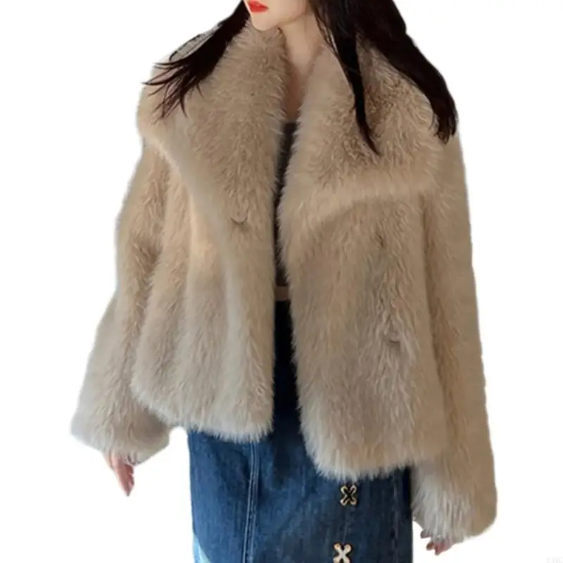 

R3MC Fashion Faux Furry Jackets With Statement Lapel Long Sleeve Warm Winter Coat Suitable for Various Outfits and Occasion