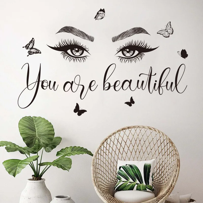 1 قطعة أنت جميلة رسالة صالون تجميل عيون الجدار ملصق الفينيل ديكور ملصق لغرفة النوم غرفة المعيشة الجدار ملصق الجداريات #1