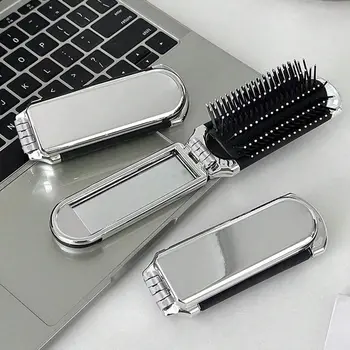 Mini cepillo de pelo 2 en 1, peine de masaje plegable, peine de masaje de cabeza, peines portátiles antiestáticos, peine de masaje de cuero cabelludo con cojín de aire y espejo. 10 best sales Cepillo de pelo portátil - №9