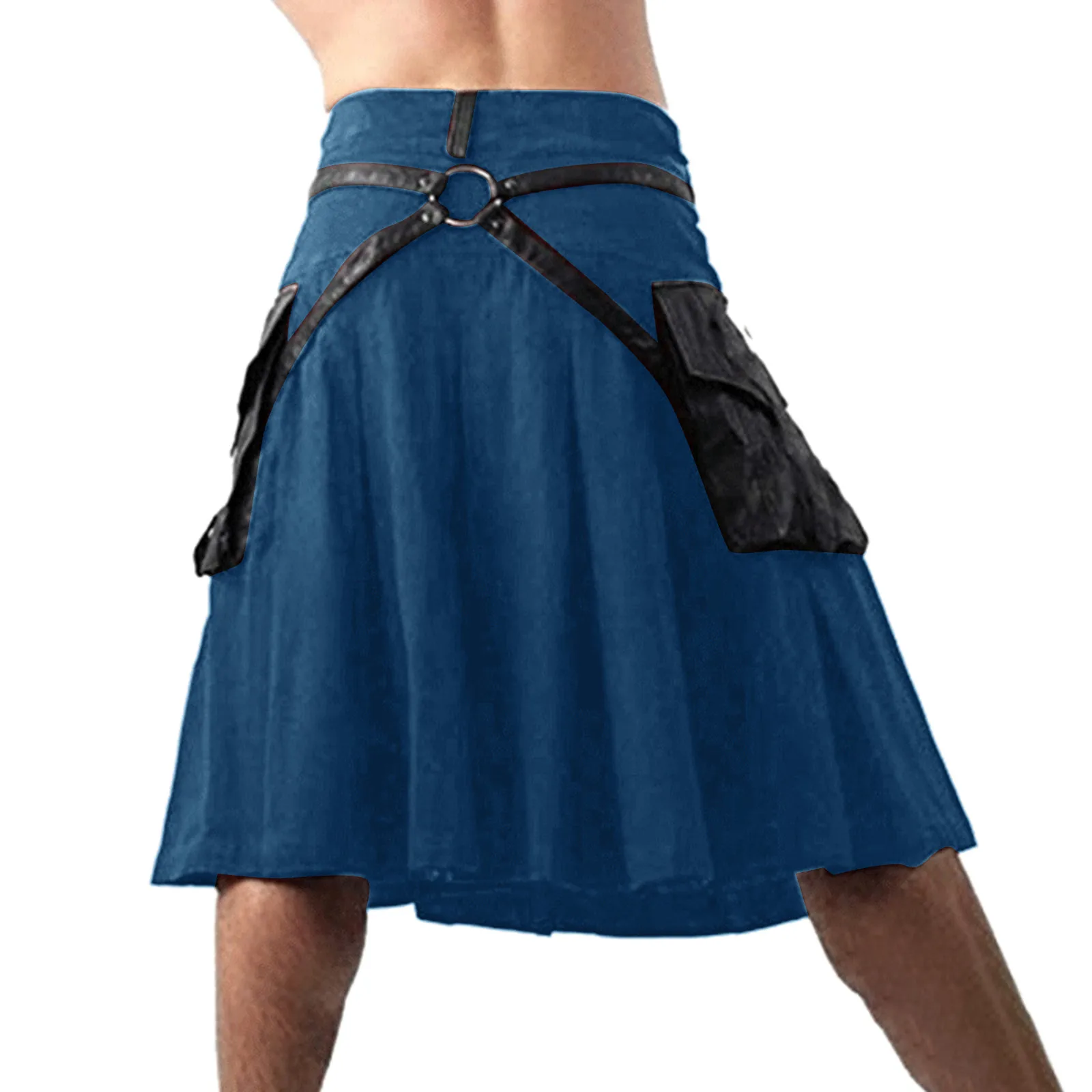 Retro Mens Solid Scottish Skirts Kilt High Split Pleated Skirt Cargo Skirt Costume National Tartan Skirt Modern Uniform In Stock