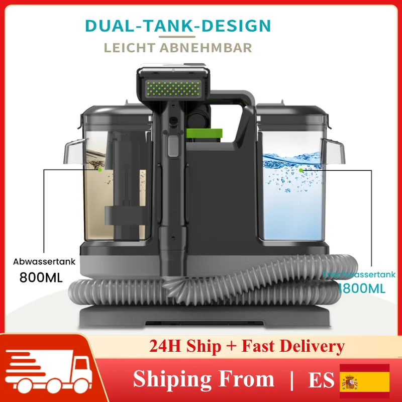 Limpiador de Alfombras de 500W y 12Kpa con Doble Tanque de Agua, Limpiador Portátil para Manchas en Sofás, Olores de Mascotas, Cortinas, Asientos de Coche