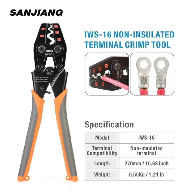 alicate de crimpagem cabo lug crimper tool terminais nus wire plier 125 14 mm awg226 para conectores nao isolados iws16 01